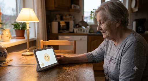 Elderly Woman with Smart Display