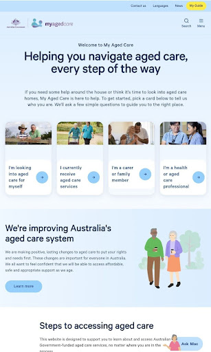 Screenshot of the My Aged Care website for home care package enquiries