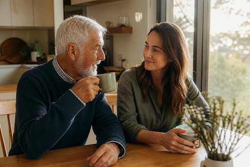Warm photo of elderly person with adult child