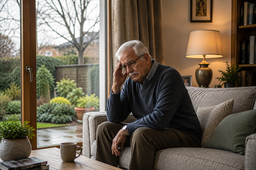 Pensive moments in a cozy living room