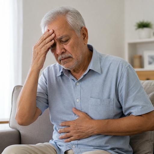 Elderly Man Facing Pain at Home