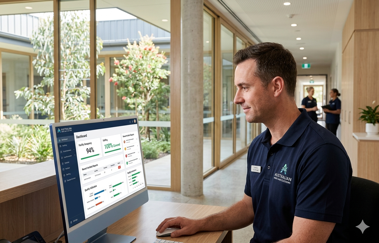 aged care facility manager using CareCob resident monitoring dashboard
