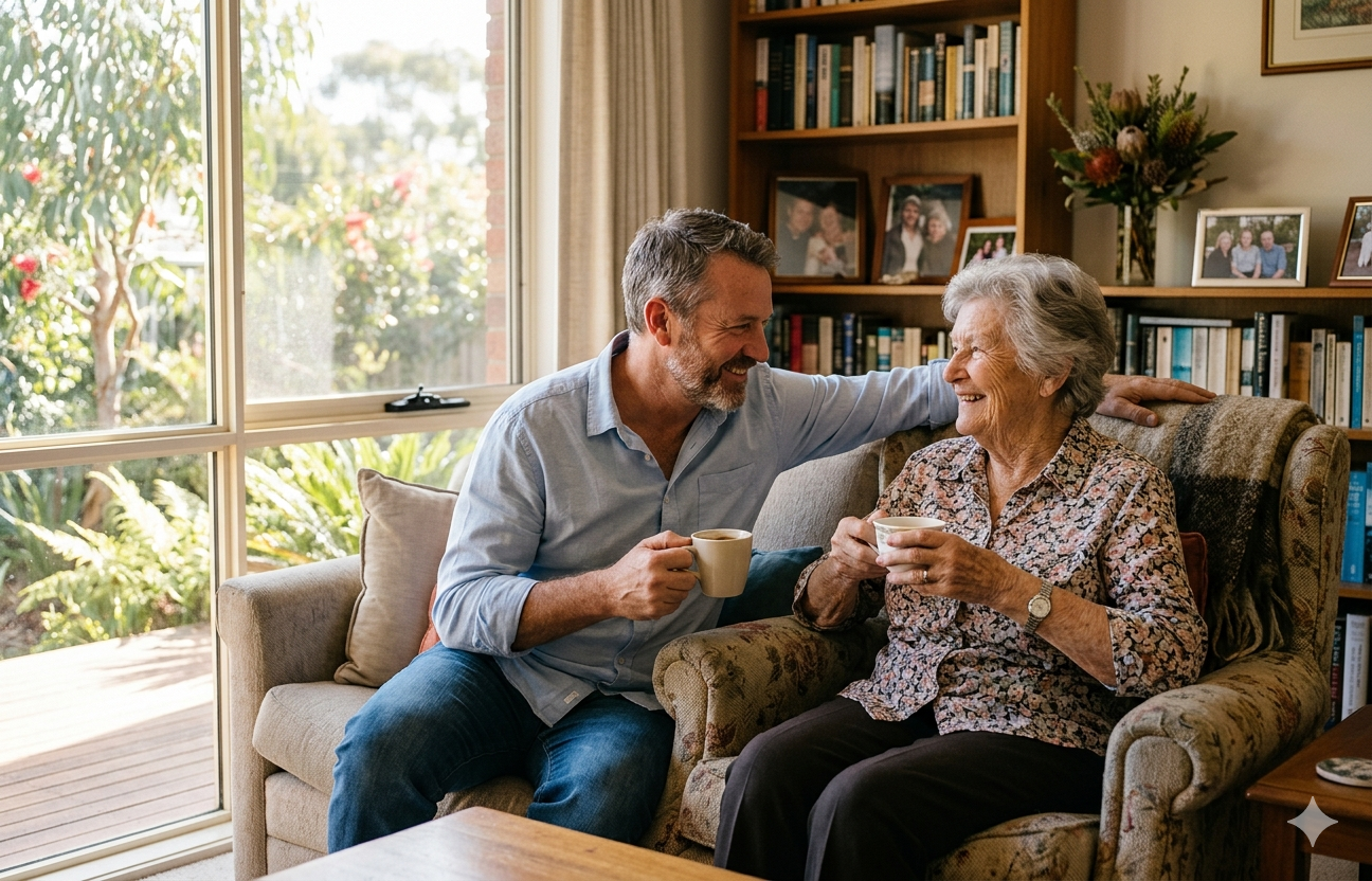 elderly person receiving home care support at home in Australia